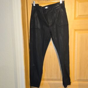 PAIGE Black Textured High-Waist Tapered Pants